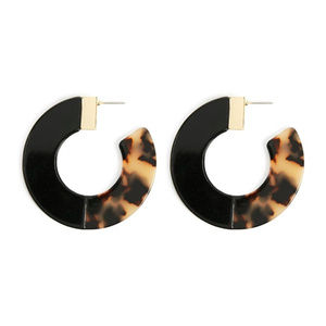 Black and Tortoise Shell Hoop Earrings